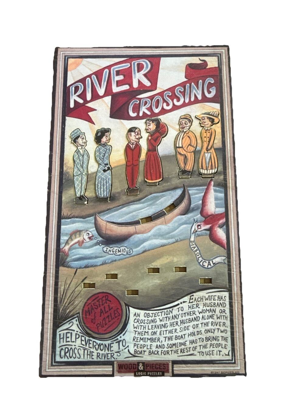 River Crossing Wood & Pieces Logic Bepuzzled 1997 5" x 8 3/4" Novelty Puzzle